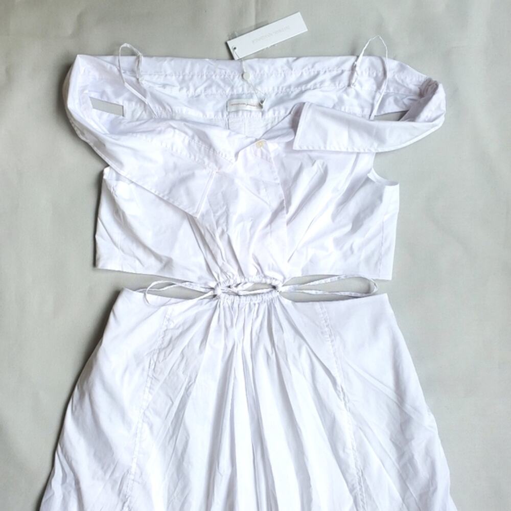 NWT$500 Jonathan Simkhai White Ansley Off-The-Shoulder Shirt Midi Dress Sz Large - Picture 8 of 16